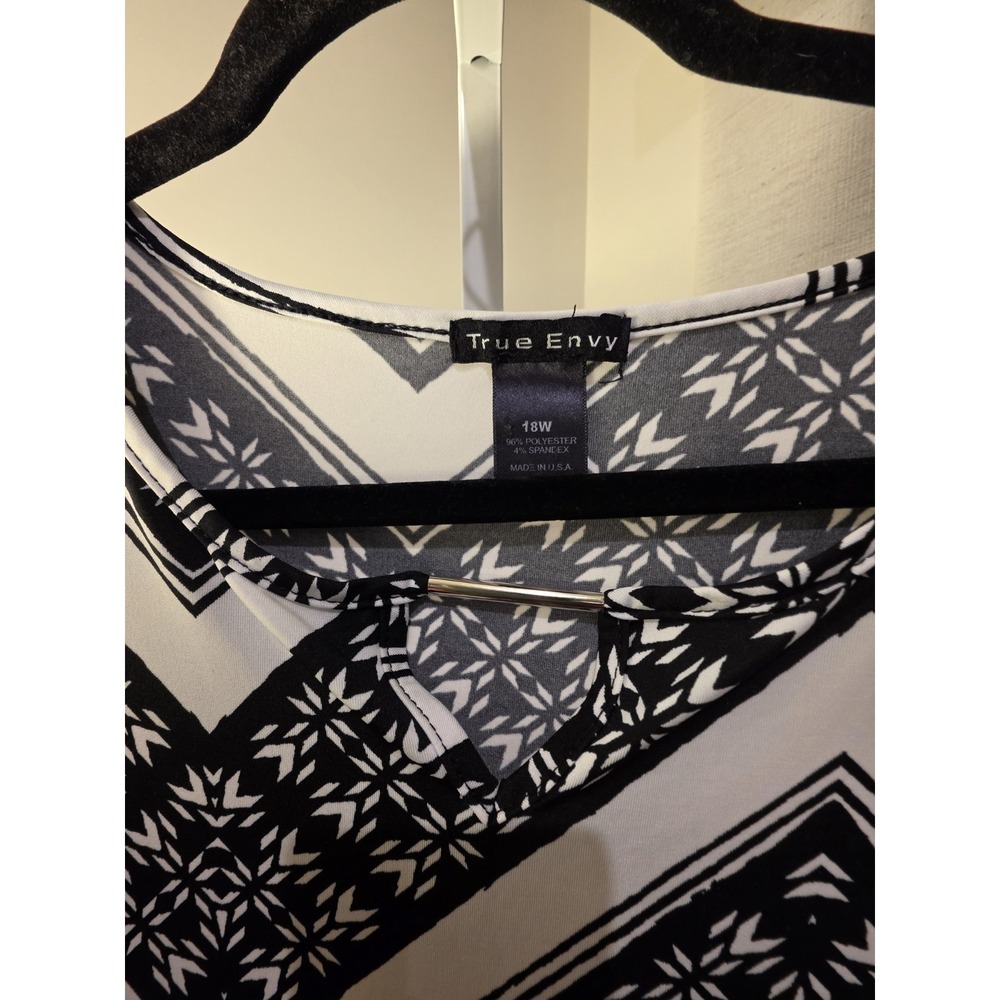 Womens Black White 3/4 Sleeve Chevron Print Stretch Dress 18W Boho Career Casual - Picture 3 of 16
